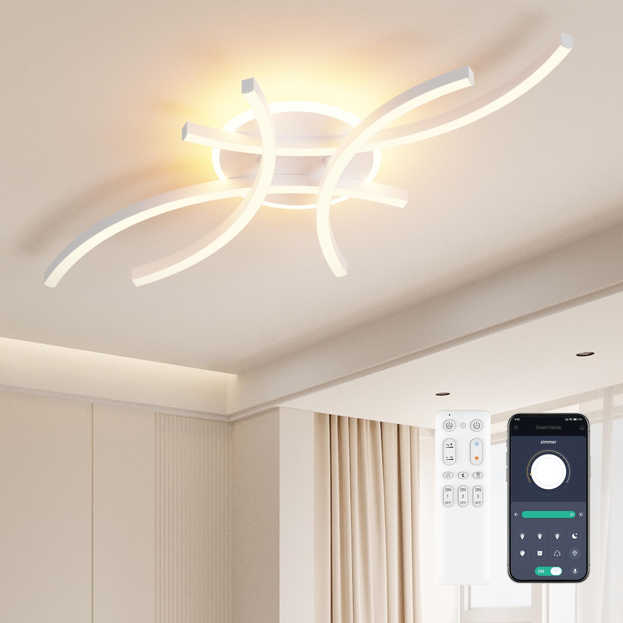 Lampa sufitowa LED do ściemniania, nowoczesny salon z funkcją pamięci 15 W Φ56 cm 3000-6000K, płatki kwiatów oświetlenie sypialni