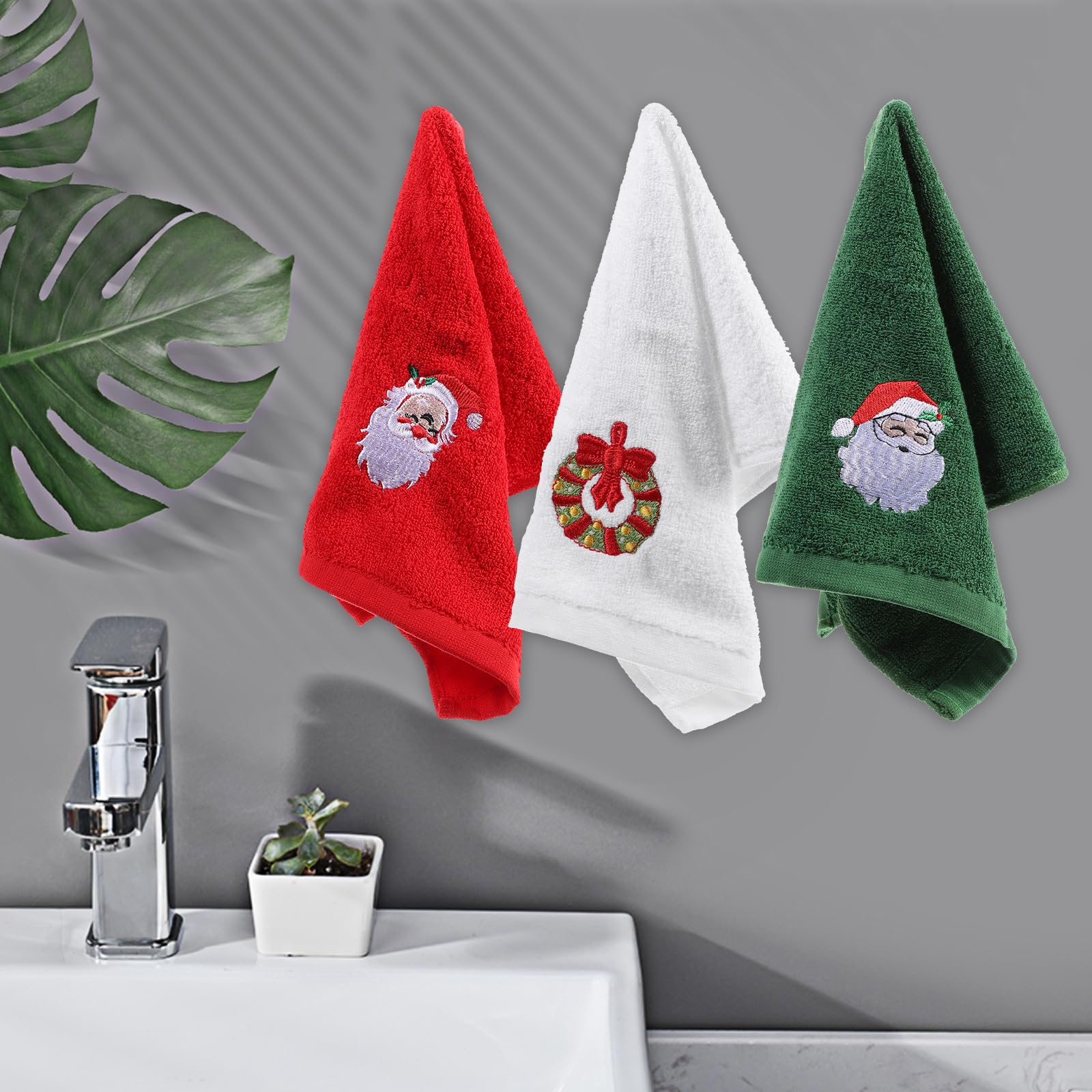 Cabilock 3 StüCk WeihnachtshandtüCher Embroidered HandtüCher Set, Baumwolle GäStehandtüCher GeschirrtüCher KüChentüCher Mit Kreativer Weihnachtsmotiv-Stickerei FüR KüChe Bad Und Alltag
