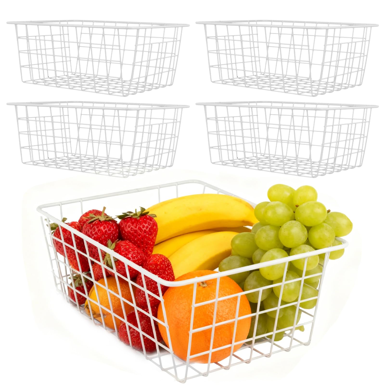 SOUJAP 5 Pcs 28 x 21.8 x 12 cm White Wire Basket Shelf, Metal Wire Storage Basket for Shelves Kitchen Cabinet