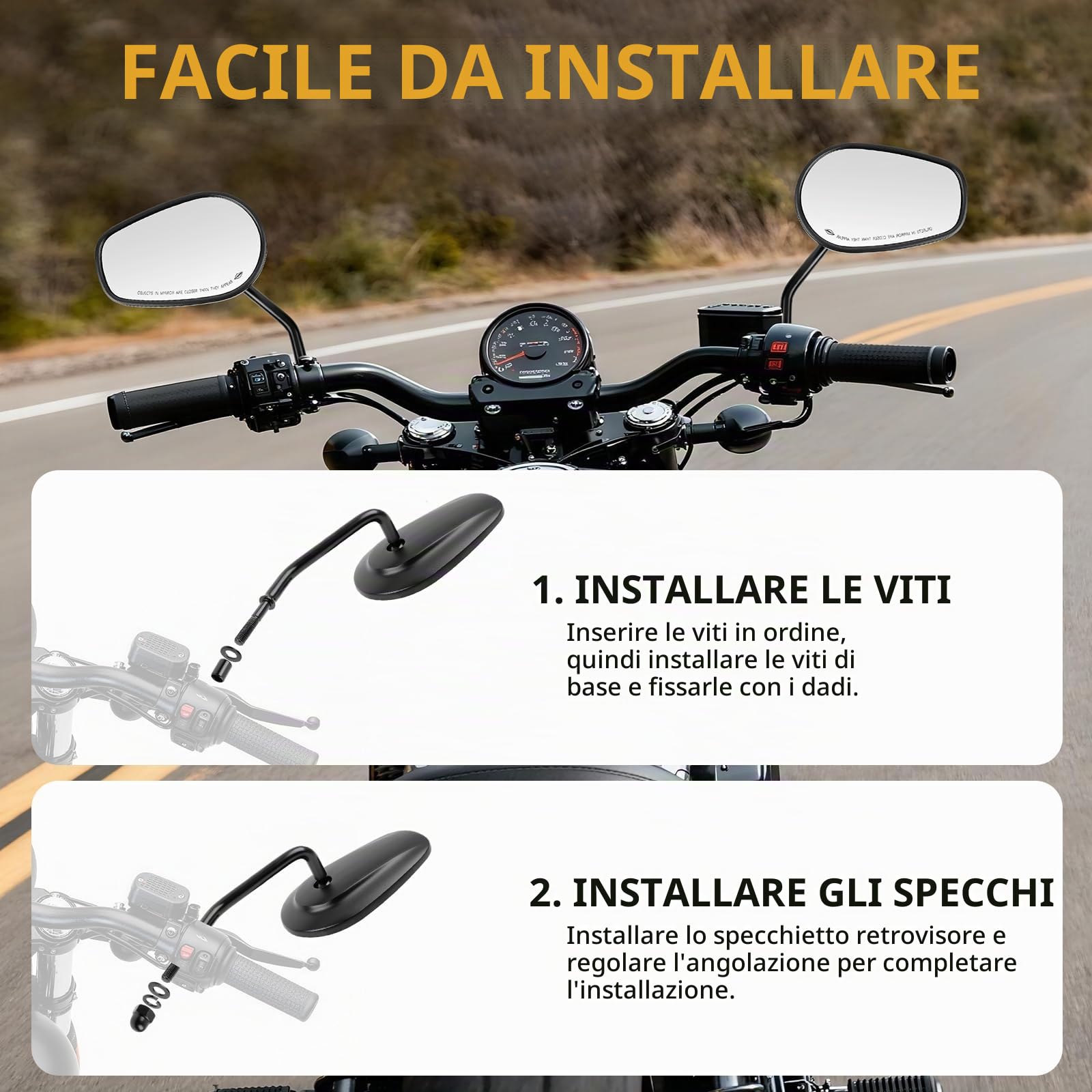 8mm Nero Moto Manubrio Laterale Specchietti Retrovisori Alari Per Dyna Super Glide Street Glide Road Glide Softail