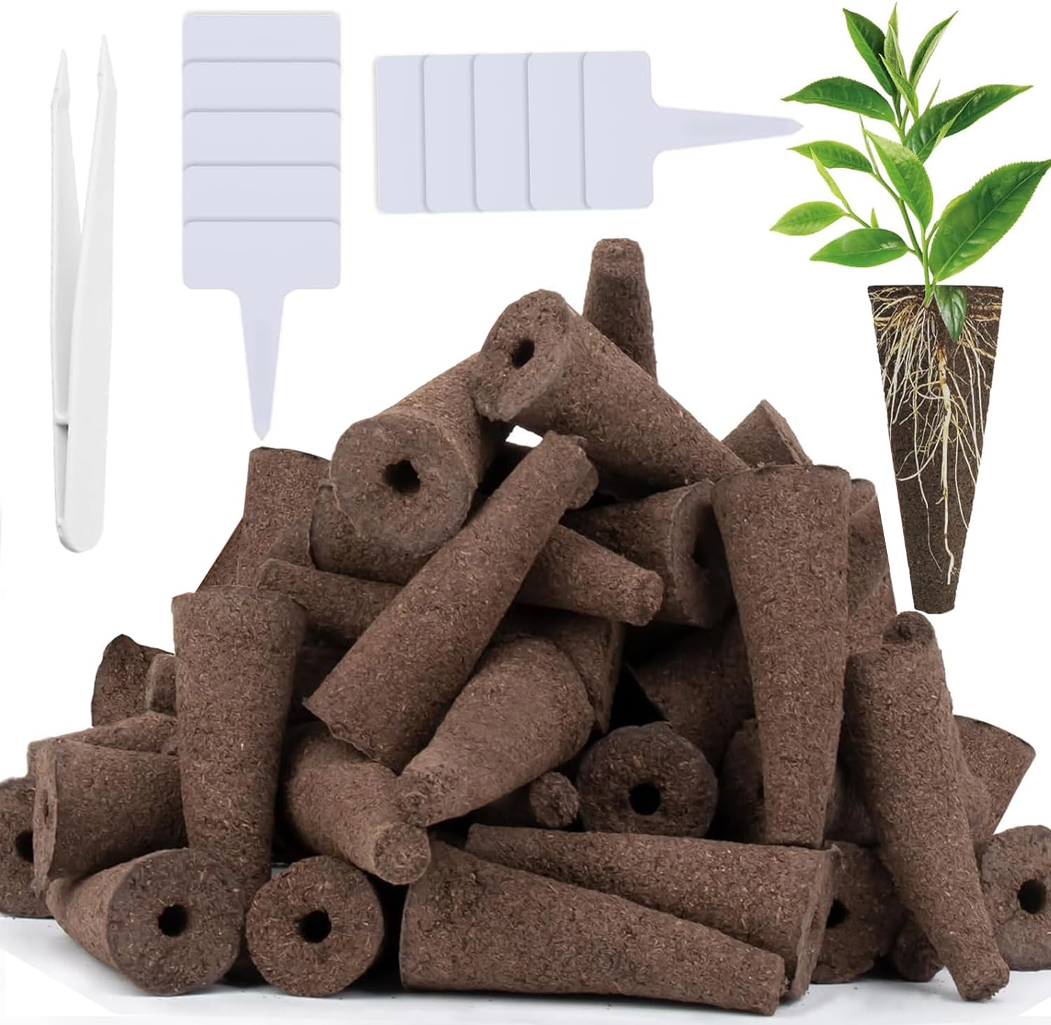 Sovhev 61 Pack Grow Sponges, Replacement Root Growth Sponges Seed Pods Compatible with AeroGarden, Compatible with Hydroponics Growing System Kit, Includes 10 Plant Labels and 1 Tweezers