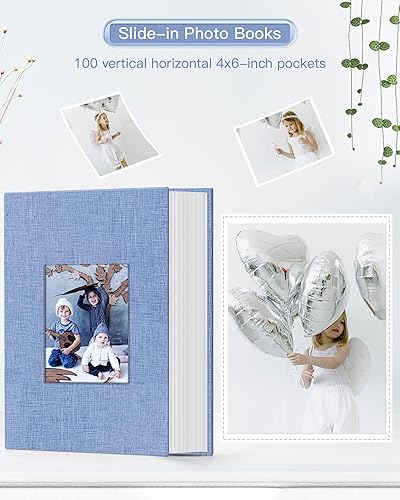 Vista 73 de popotop Álbum de fotos de 4 x 6 – 100 fotos libros con 100 bolsillos verticales, álbumes de cubierta de lino para familia, boda, aniversario, fotos