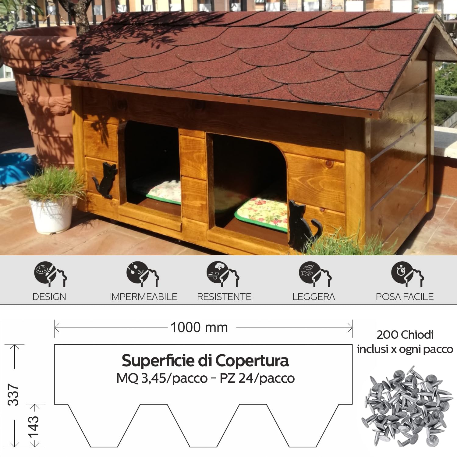 Tegole Bituminose Esagonali Rosse - Copertura Tetto Resistente Alle Intemperie, Facile Da Installare