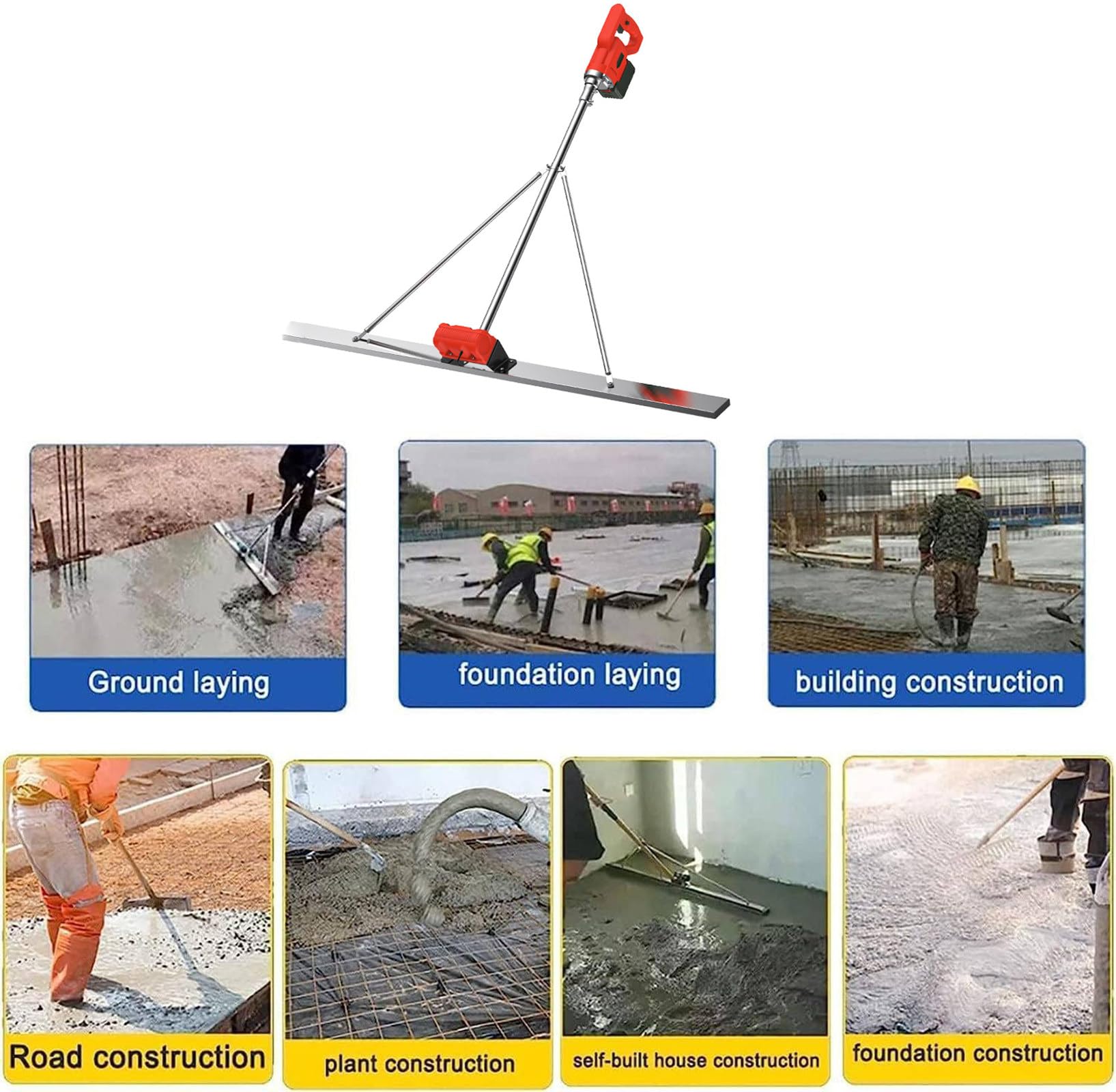 Règle de nivellement de surface de ciment de chape électrique sans fil, outil de vibration de chape en béton électrique, chape de surface en béton à lame de 150 cm, avec moteur sans balais,2Batteries