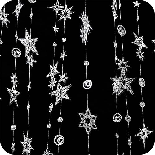 Miniatura 11 de Cheerland Guirnaldas de estrellas azules reales, decoraciones de fiesta de estrellas con purpurina, guirnalda de estrellas de luna, serpentinas