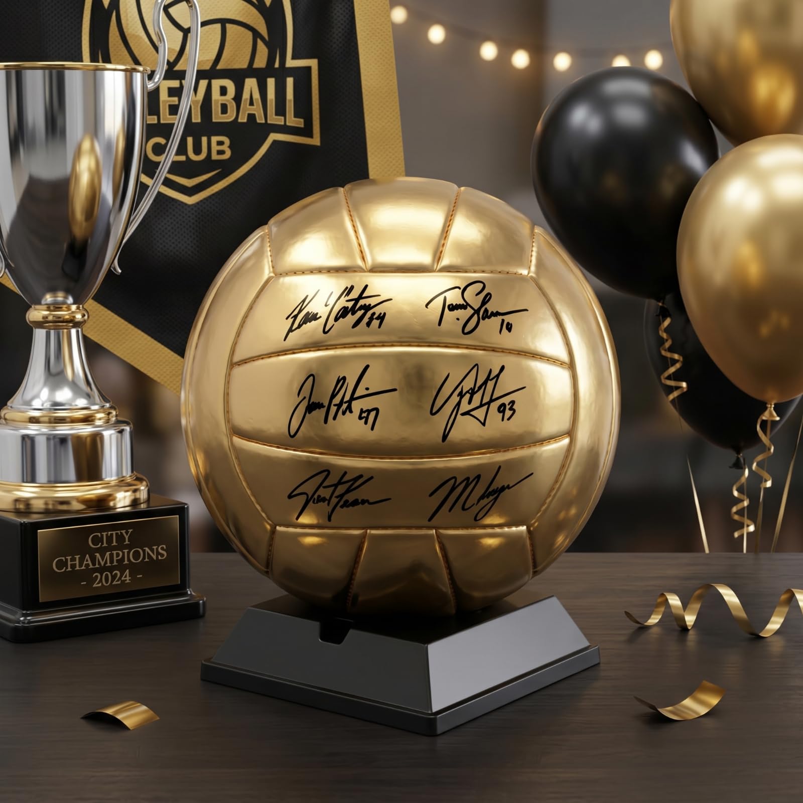 Hiboom Gold Autograph Volleyball with Display Stand Air Pump for Trophies High School College Anniversary Coaching Gift Awards Championship Party