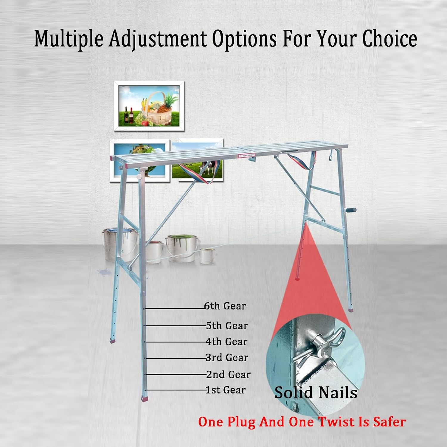 Work Platform,Iron Folding Horse Stool,Adjustable Scaffolding,for Home Decoration,Lifting Items,Wall Painting,Can Bear 300kg(140x25cm)