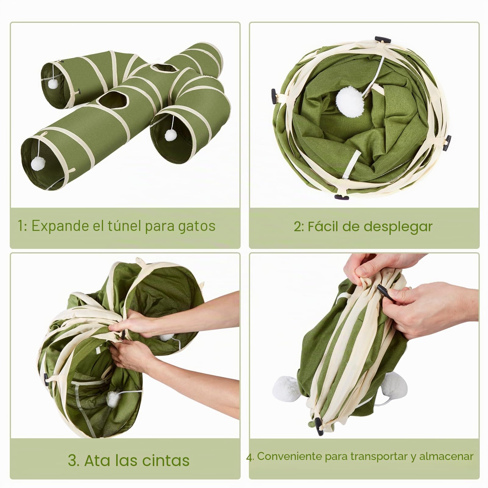 Ownpets Túnel de juego para varios gatos con juguetes interactivos, diseño de cactus expandible, 25 cm de diámetro, plegable para un fácil almacenamiento, ideal para entretenimiento de gatos en