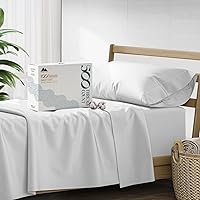 Vista 17 de Mayfair Linen - Juego de sábanas 100% algodón, tamaño Queen, 500 hilos, 4 piezas (azul claro), suave, refrescante, sábana de algodón satinado