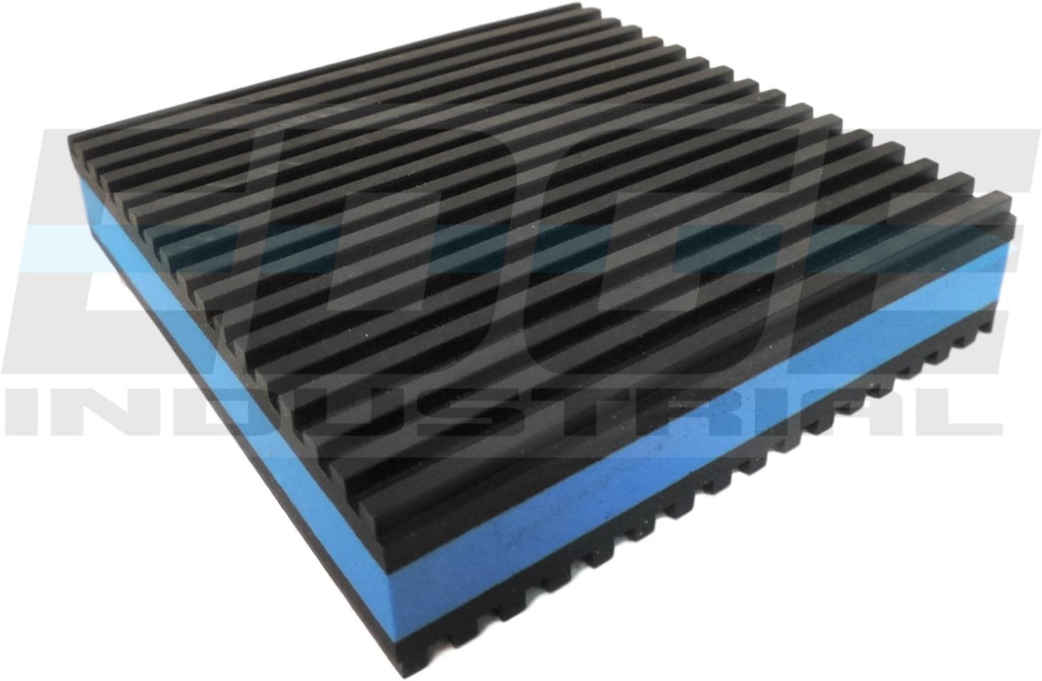 HEAVY DUTY ANTI VIBRATION ISOLATION PADS 4" X 4" X 7/8" RIBBED RUBBER WITH BLUE COMPOSITE FOAM CENTER, QUANTITY 2