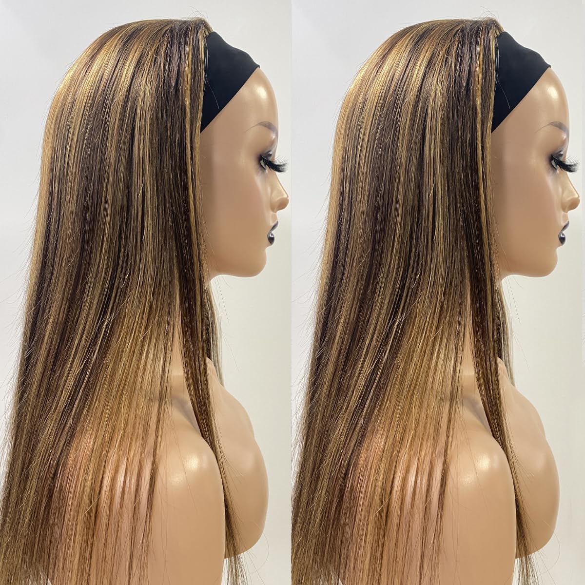 TNICE Ombre Headband Wig Human Hair Straight 18 Inch 4/27 Highlight Headband Wigs for Black Women Glueless None Lace Front Blonde Human Hair Headband Wigs Brazilian Virgin Hair Wigs 150% Density