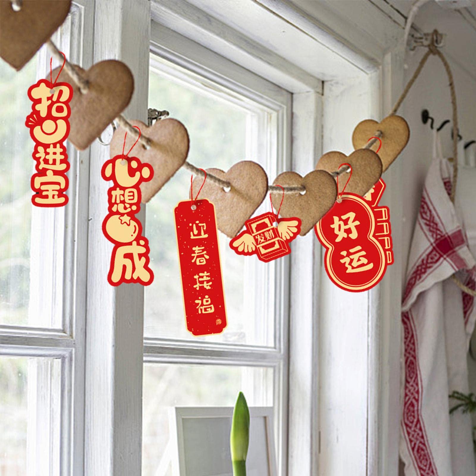 2 Decorazioni Nodo Rosso Cinese Con Carattere Fu Per Capodanno, 65x28 Cm