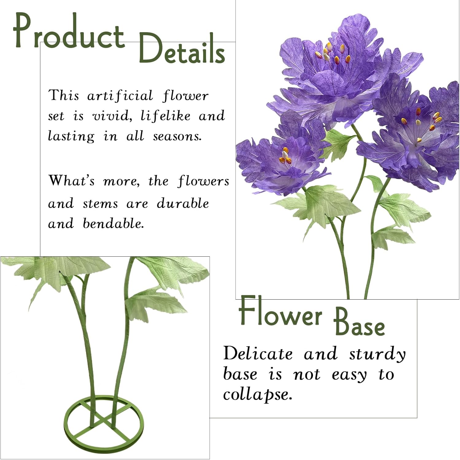 Giant Paper Flowers for Decoration, Big Artificial Flower with Stems and Stands Party Banquet Wedding Reception Stage Photography Props Mall Display Graduation Essential Background Home Decor, Purple - Image 3