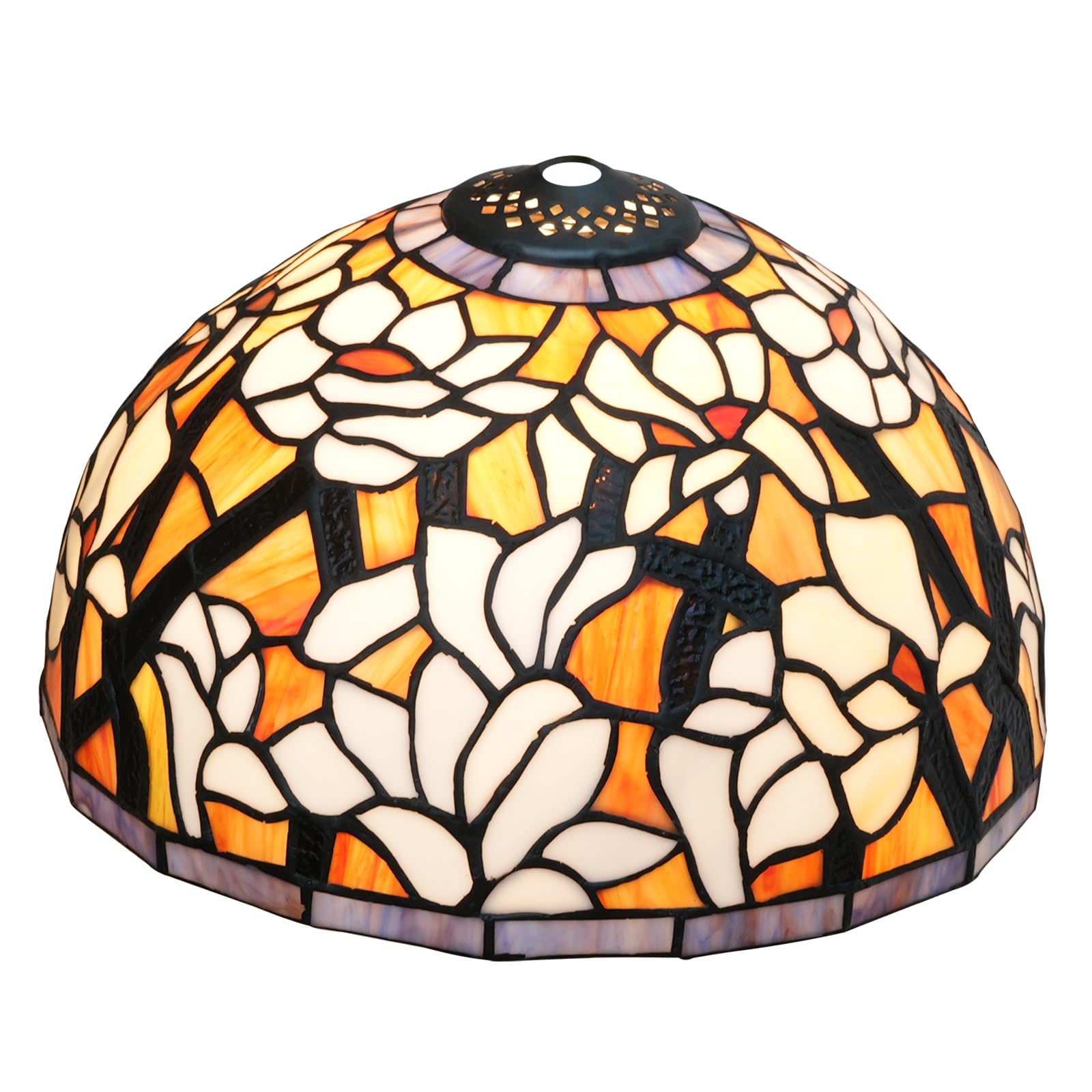 Abat-Jour Tiffany en Vitrail Fleurs Blanches Décoration Lumineuse