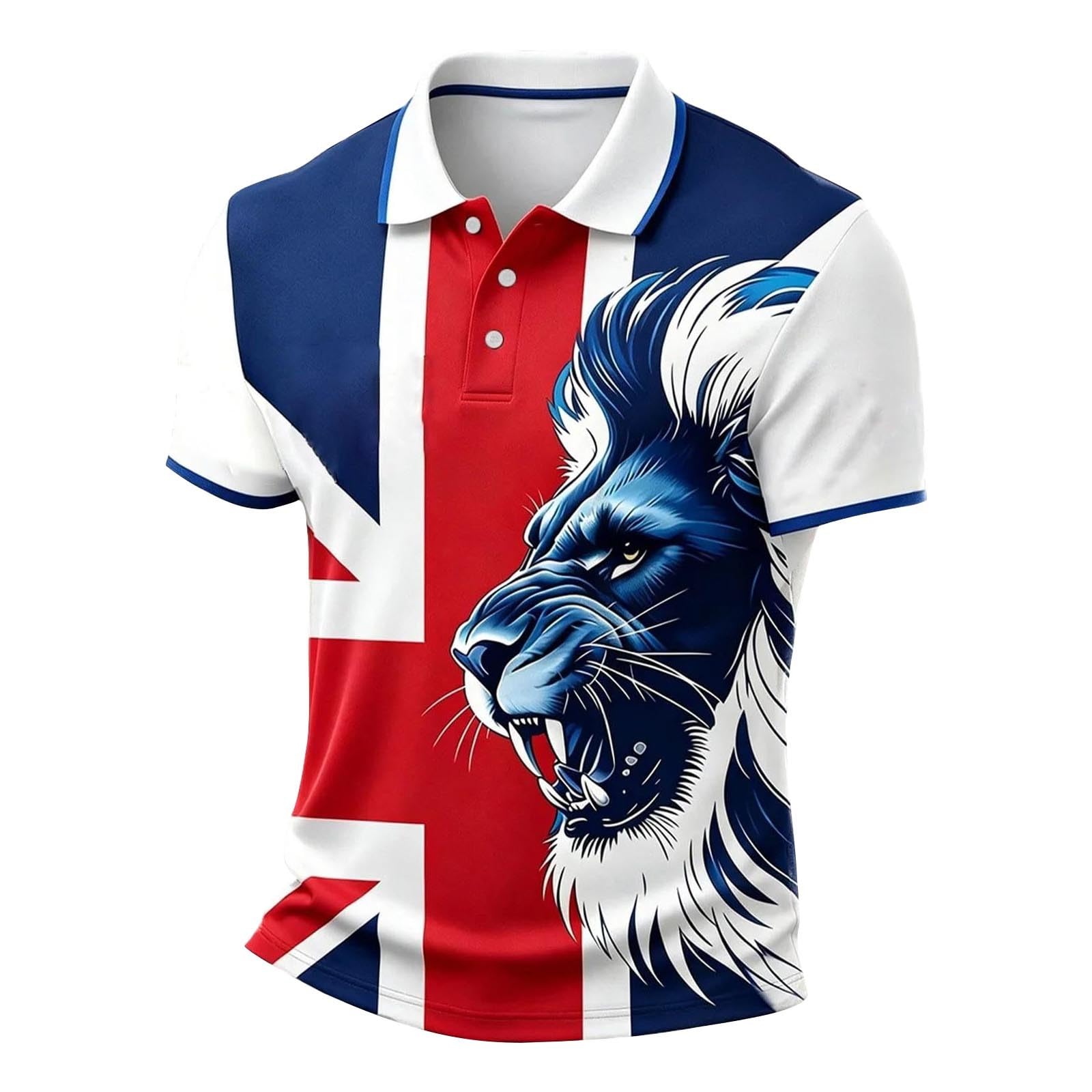 Retro England Football Shirt Short Sleeve Button Down Oversized T Shirt Men England Football 2026 Poloshirt Lightweight Breathable Printed Tops Mens Tshirts Business Formal Golf Tops for Men