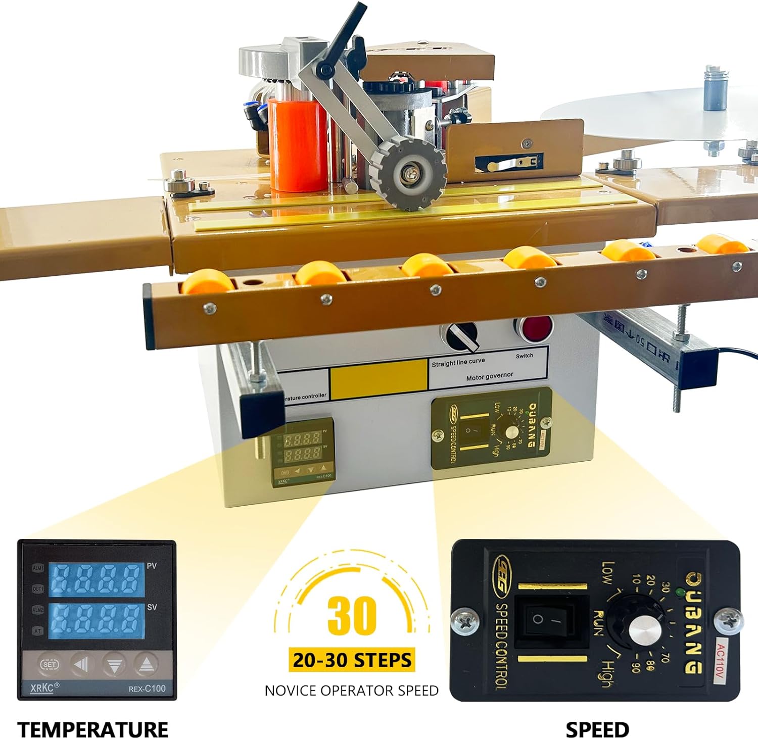 Portable Woodwork Edge Bander Banding Machine,Automatic Tape Breaking Adjustable Speed Edge Banding Machine Curve Straight Edge Bander Control With Microcomputer Intelligent Temperature