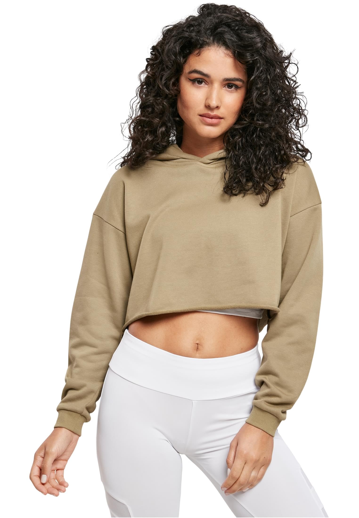 Urban Classics Women's Oversized Cropped Hoodie, khaki, 4XL