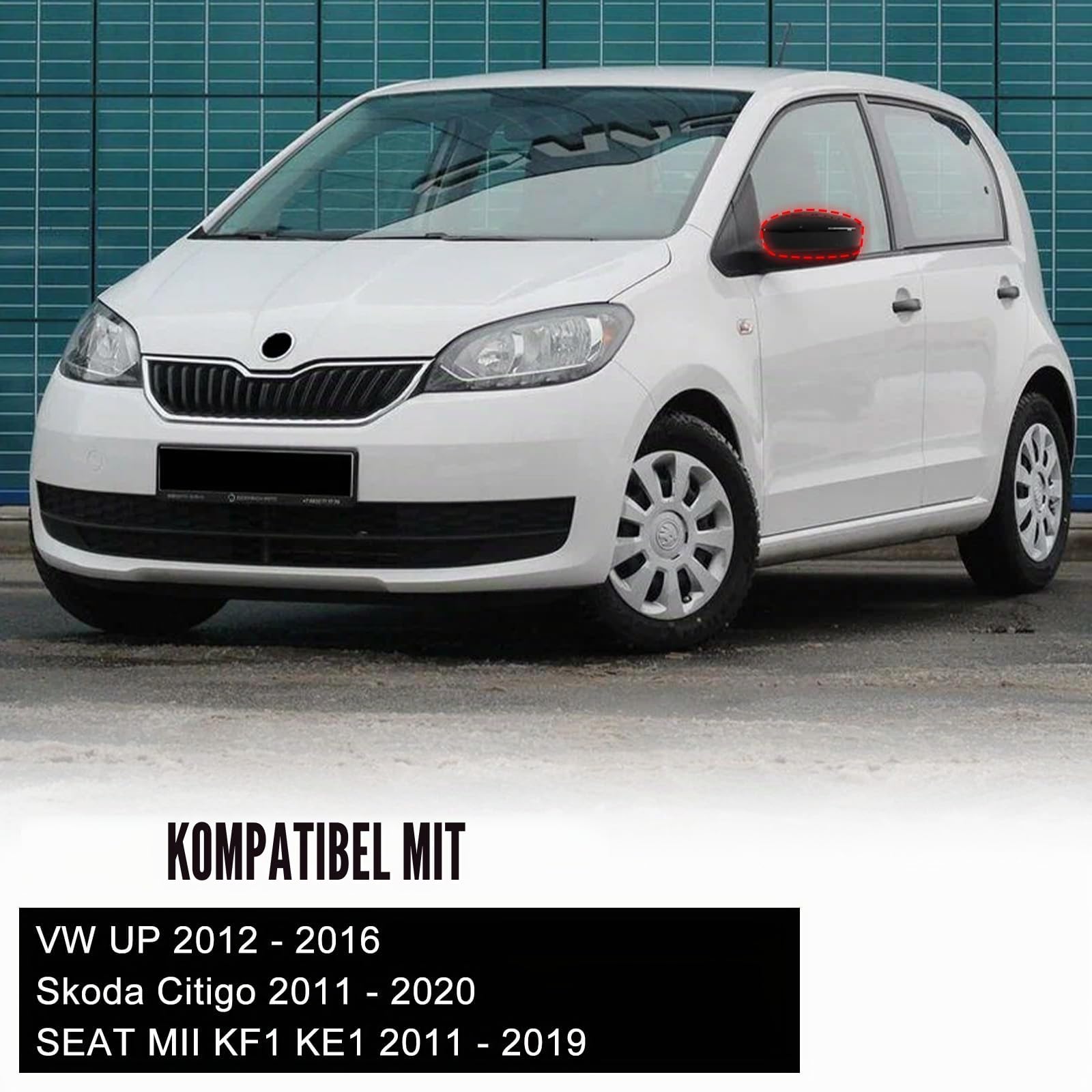 Spiegelkappen Ersatz für VW UP/SEAT MII//Skoda Citigo 2011-2024 Schwarz