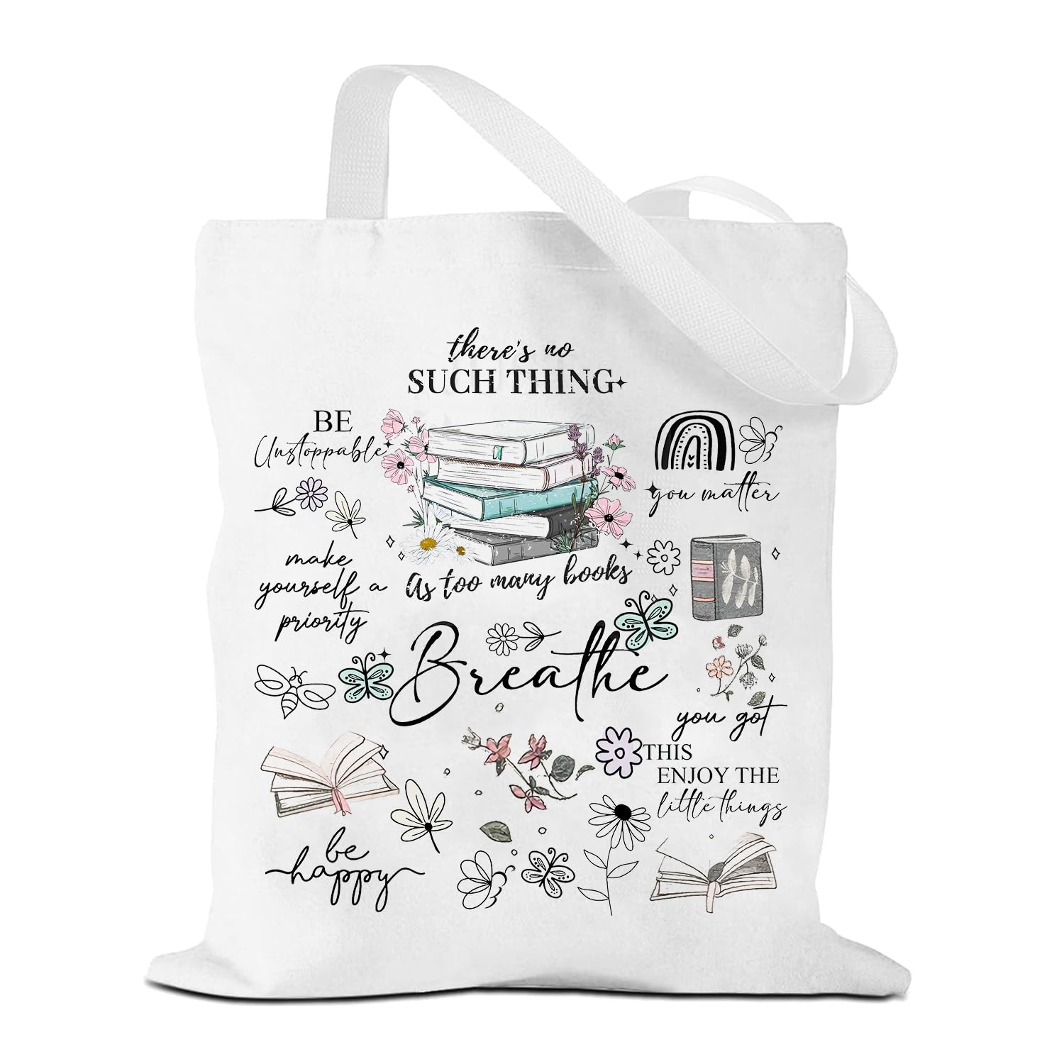 NANYUAYA Book Tote Bags Women Book Lover Gifts Foldable Shopping Bag Reusable Cute Cotton Books Bag for Bookish Bookworm Reading Lovers