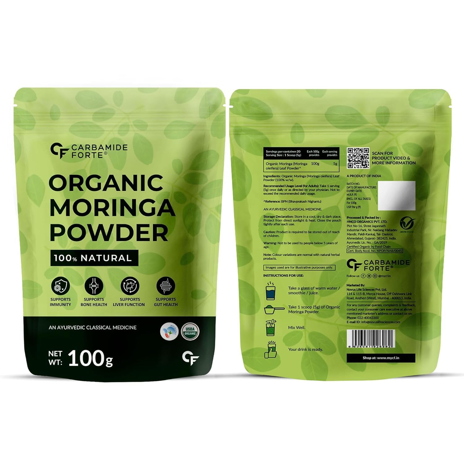 Carbamide Fort 100% Moringa Powder Organic - USDA Certified | Moringa leaves the powder for immunity, digestion and energy. 100 grams Carbamide Fort 100% Moringa Powder Organic - USDA Certified | Moringa leaves the powder for immunity, digestion and energy. 100 grams