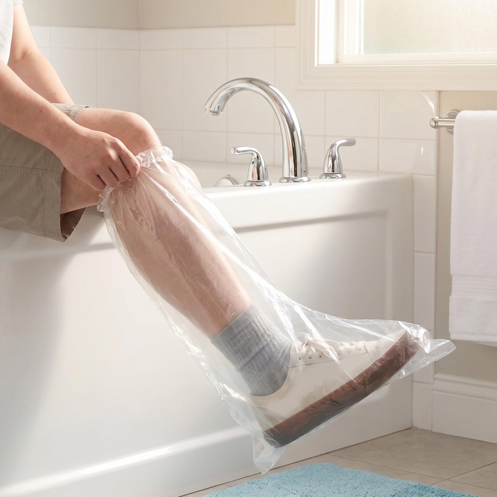 Veemoon 25 paia di coperture per doccia per gesso alla gamba, protezioni impermeabili per gesso alla gamba e caviglia, fasce protettive riutilizzabili per interventi chirurgici, bagno o igiene