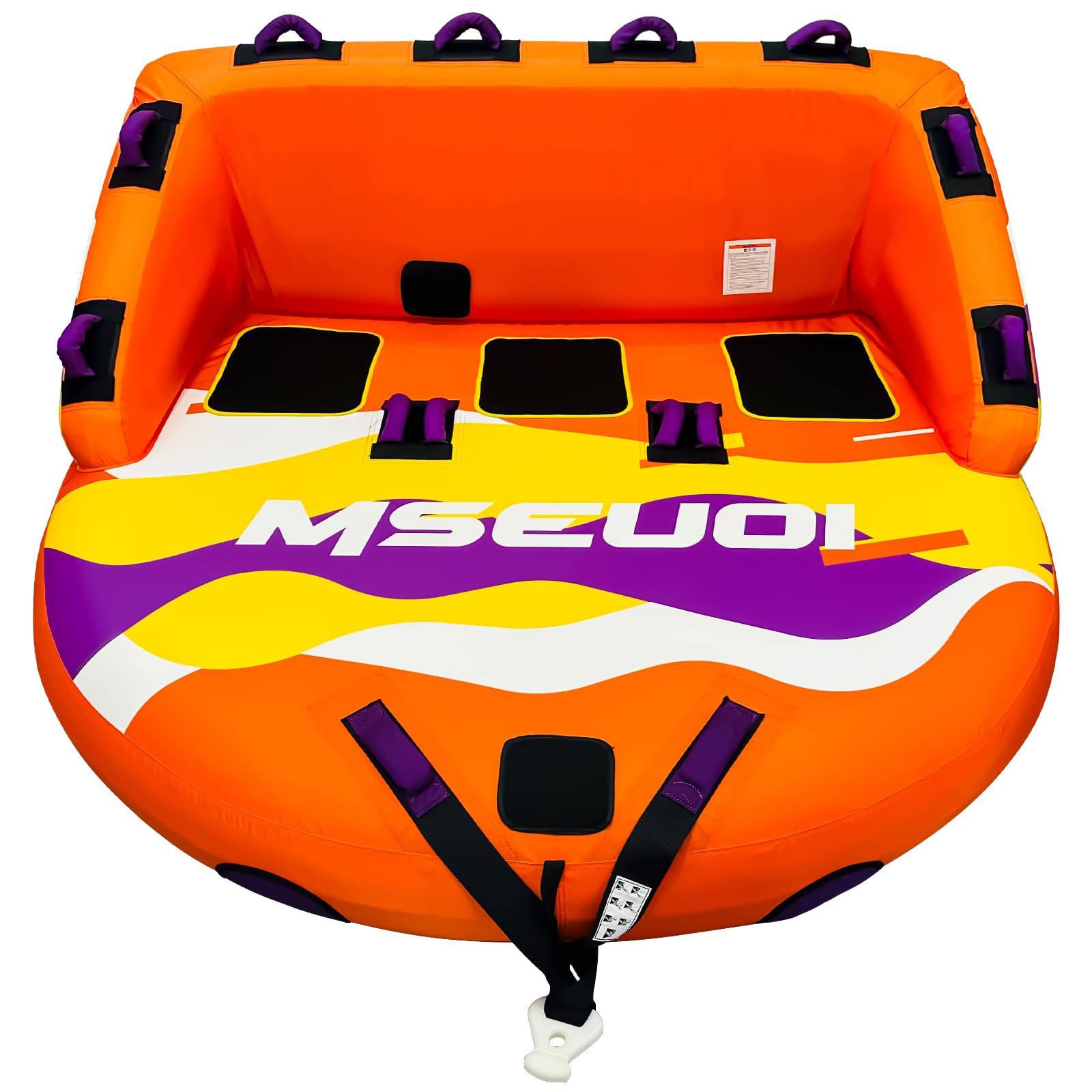 MSEUOI Inflatable Water Towable Tube for Boats Heavy-Duty 1-3 Rider Tow Tube with Reinforced Handles, Quick-Connect Tow Rope, Rapid Air Valve (Orange Mutil, 3)