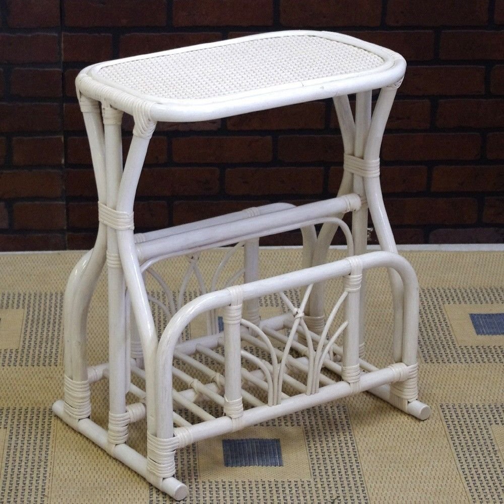 Wicker Telephone Magazine Stand (Whitewash)