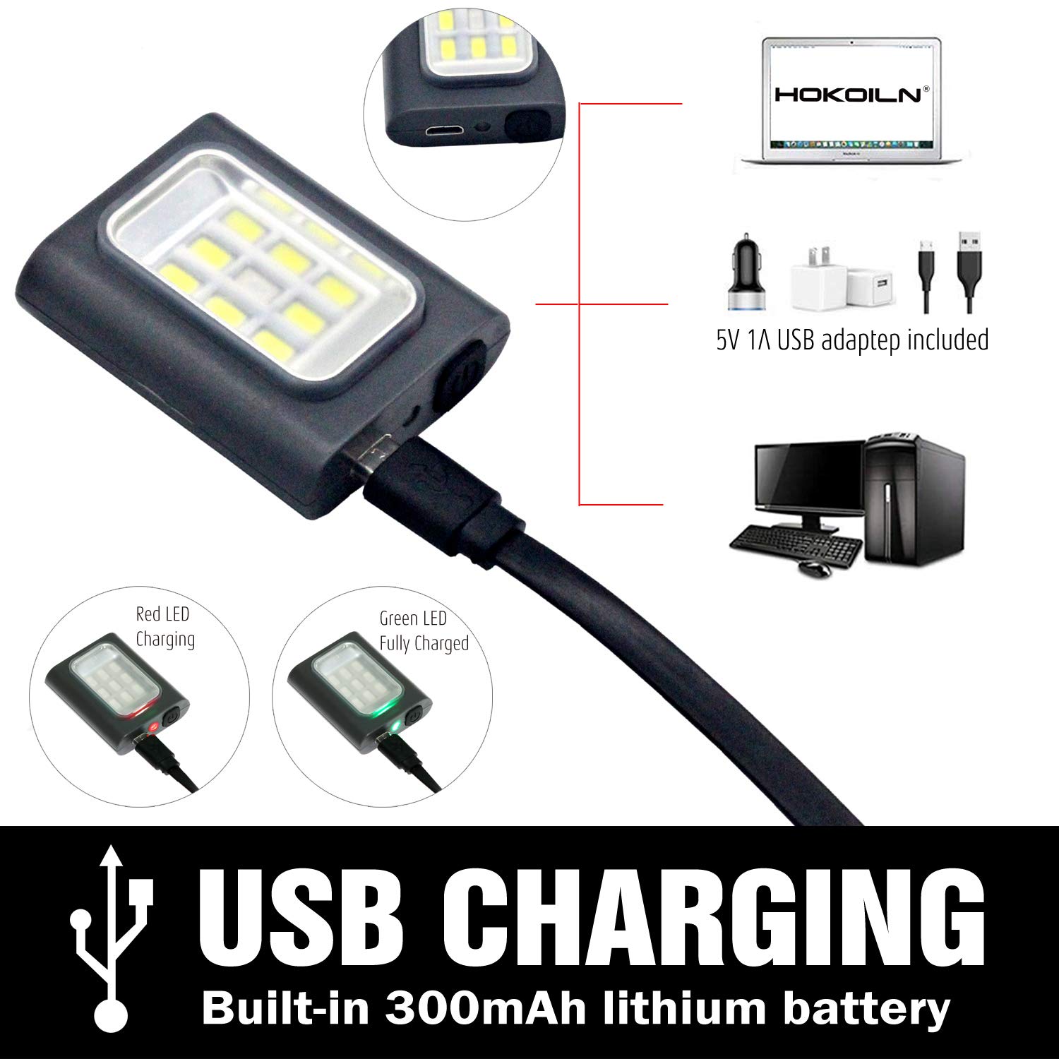 HOKOILN Lot de 2 lampes de course de nuit d'extérieur à DEL pour coureurs avec batterie rechargeable pour camping, randonnée, course à pied, jogging, aventure en plein air (gris)