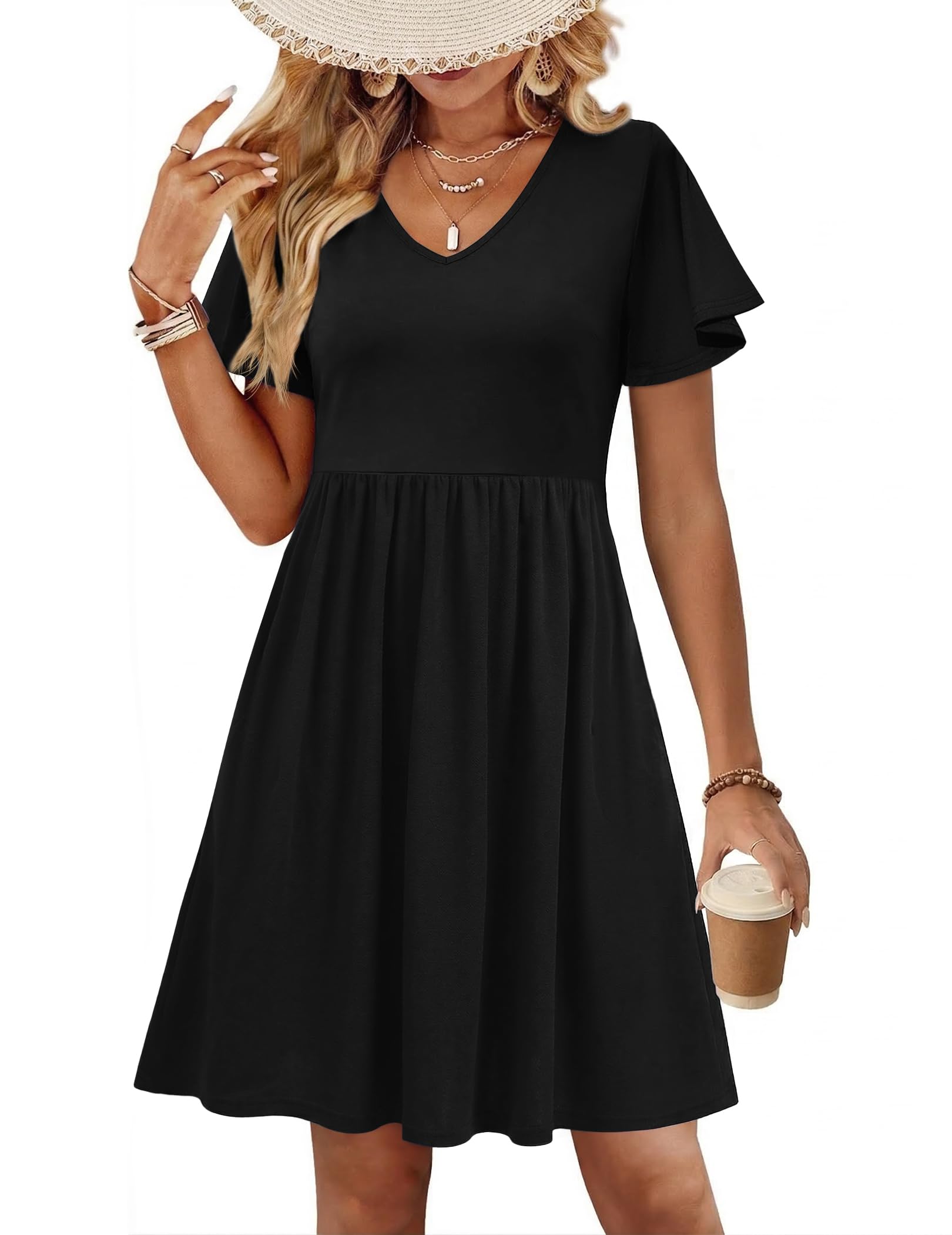 Zeagoo Womens Summer Dress Casual Swing Sundresses Floral Ruffle Short Sleeve Wedding Guest Dress Beach Mini Dress 2026