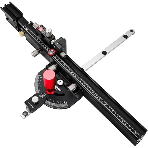 Table Saw Miter Gauge with Micro Adjustable Flip Stop and Extendable Fence and Quick Angle Stop for Table Saw Band Saw Router Table Fit 3/8 x 3/4" T Slot for Woodworking Crosscut, Miter Cut