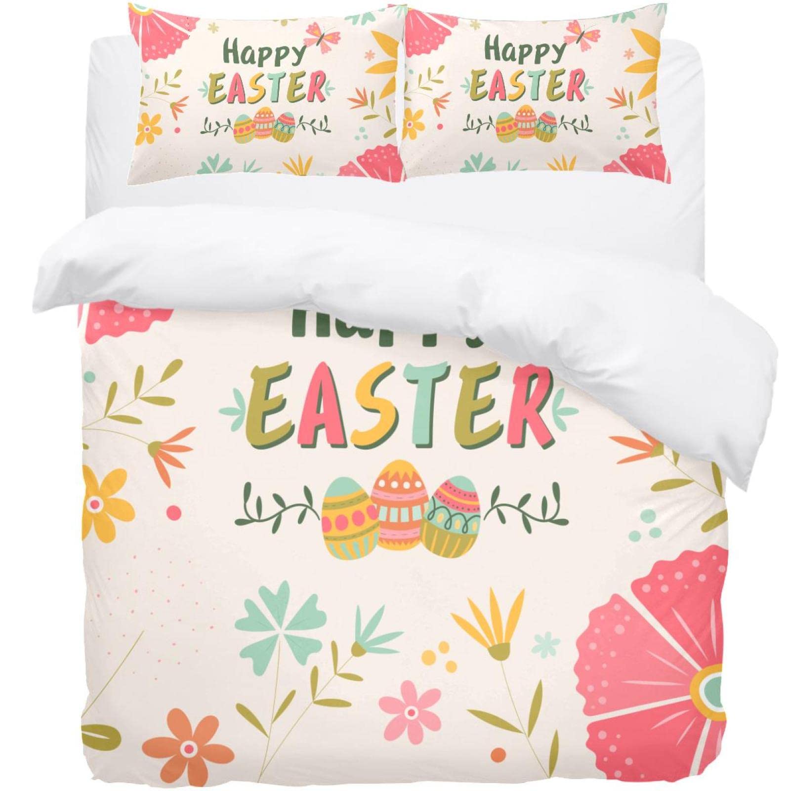 Housse de couette Floral Happy Easter-01 et ses taies d'oreiller douces et respirantes