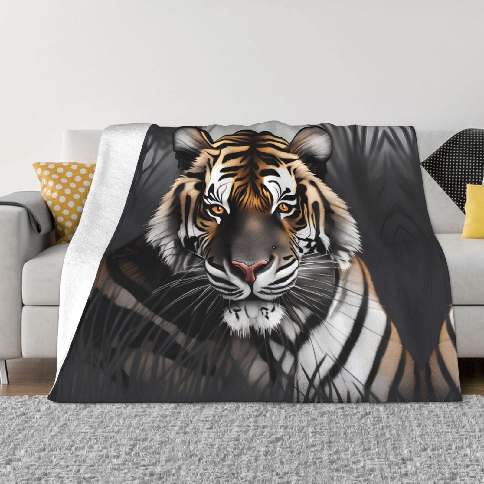 Couverture flanelle tigre au repos grand plaid chaud anti-froid canapé