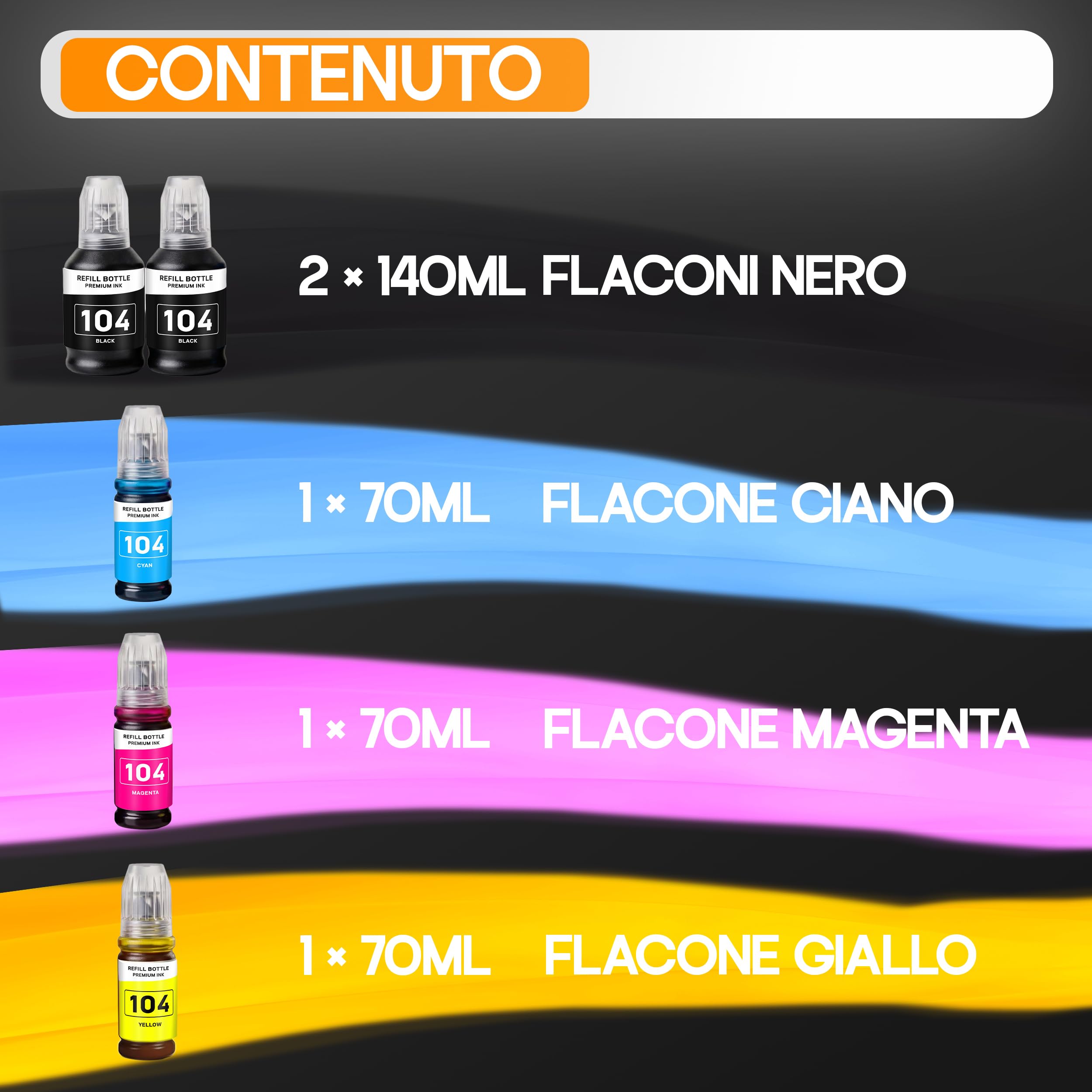 Supply Guy Inchiostro 104 compatibile con Epson 104 Flaconi di Inchiostro per EcoTank ET-4800 ET-2812 ET-2871 ET-2870 ET-2810 ET-2811 ET-2815 ET-2821 ET-2710 ET-2711 (Multipack 5)