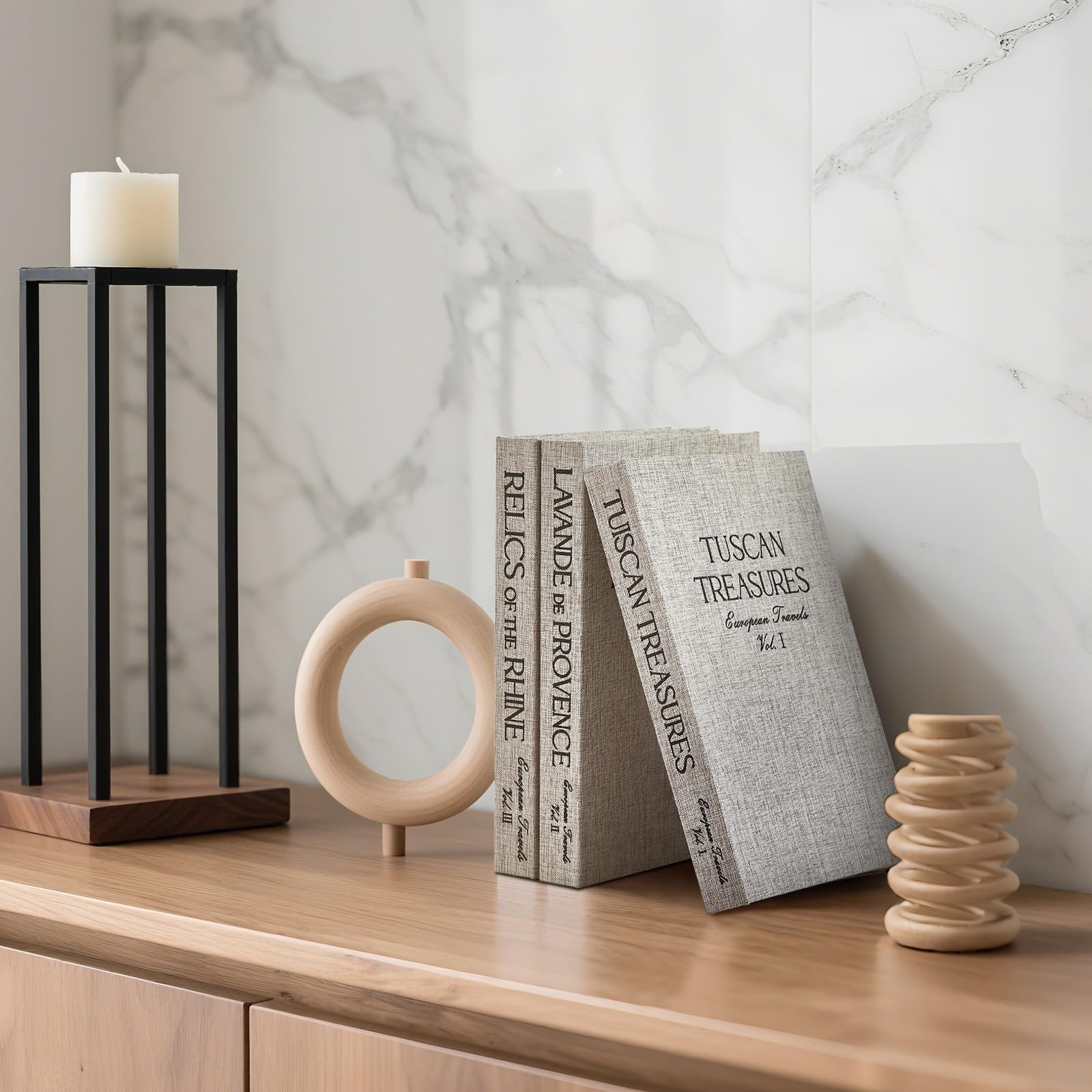 3-Piece Faux Book Set - Linen Decorative Books For Home Decor (White/Grey/Beige)