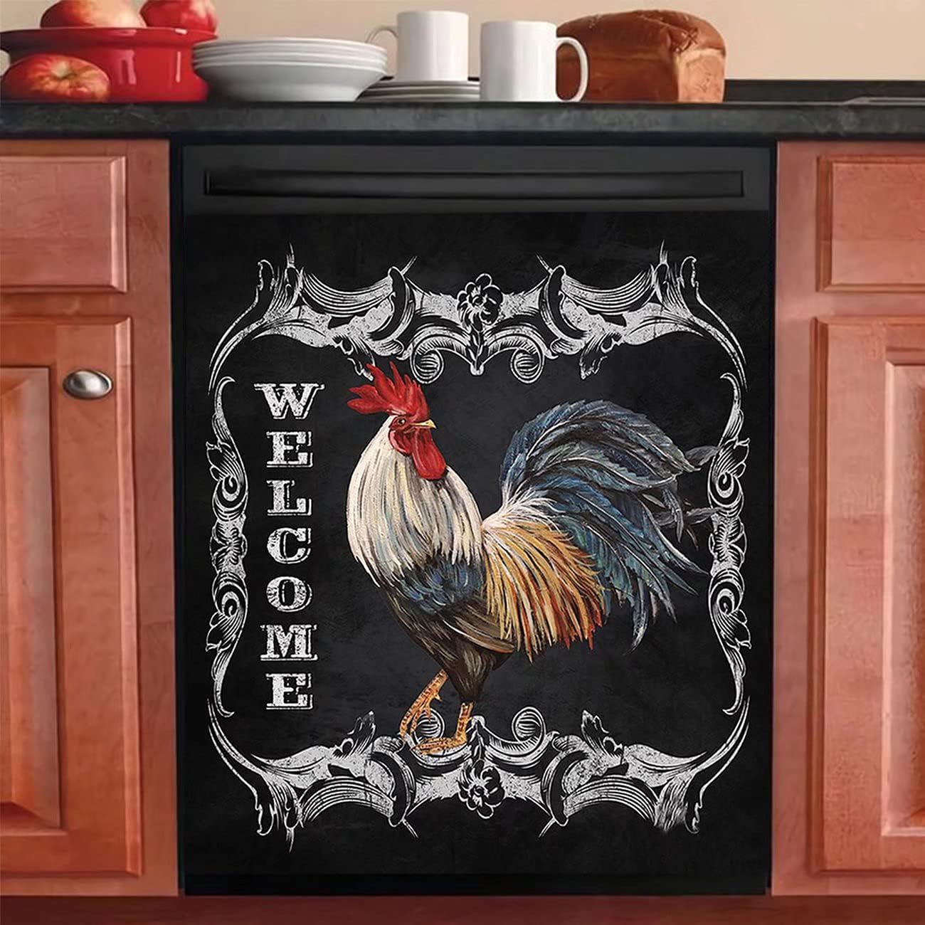 Rooster Magnet Farm Dishwasher Cover,Welcome Farmhouse Refrigerator Sticker,Farm Chicken Dishwasher Magnetic Decal Kitchen Decor,Home Appliance Vinyl Sticker 23"x26" Rosd 1-4 Magnet 23 W x 26 H inch