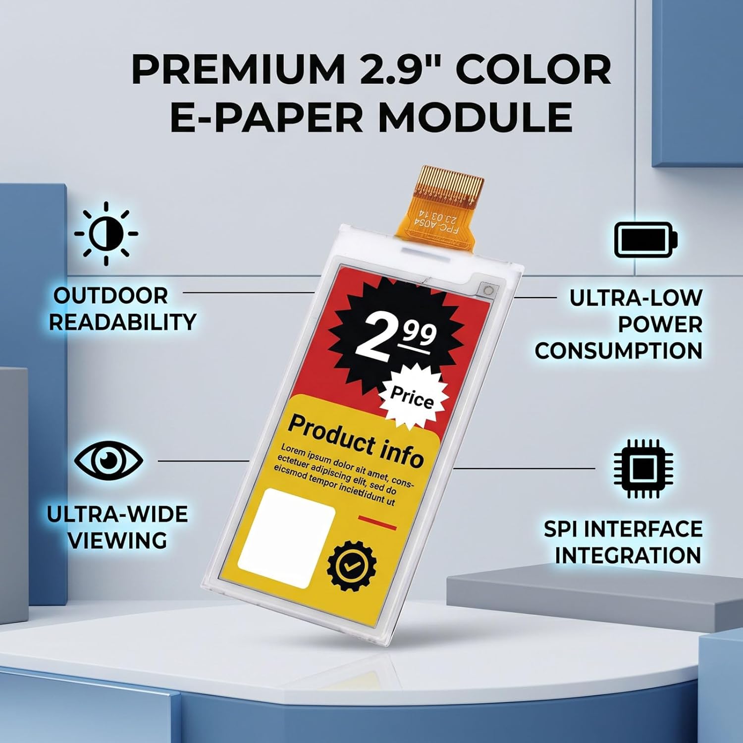 Dpofirs Electronic Paper Display, 2.9" EInk Screen Module with SPI Interface for Price Labels, Industrial Applications and Electronic Projects, Red, Yellow, Black, White Display