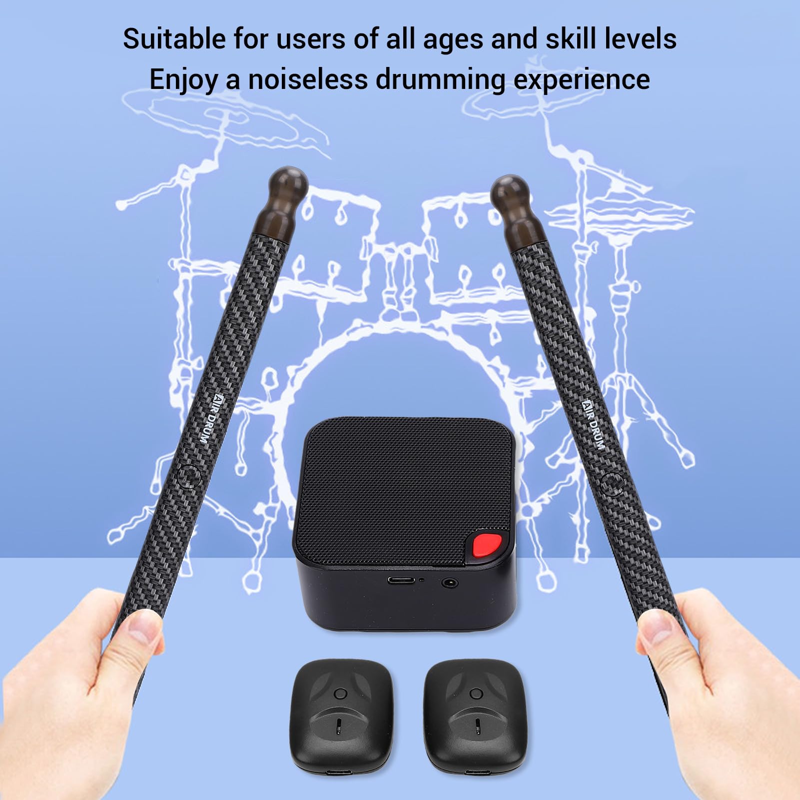Fabater Air Drumsticks, Virtuelles Elektronisches Schlagzeug-Set, Tragbares Übungs-Schlagzeug mit Pedalen, 3D-Bewegungserkennungs-E-Drum-Set für Erwachsene und auf Partys