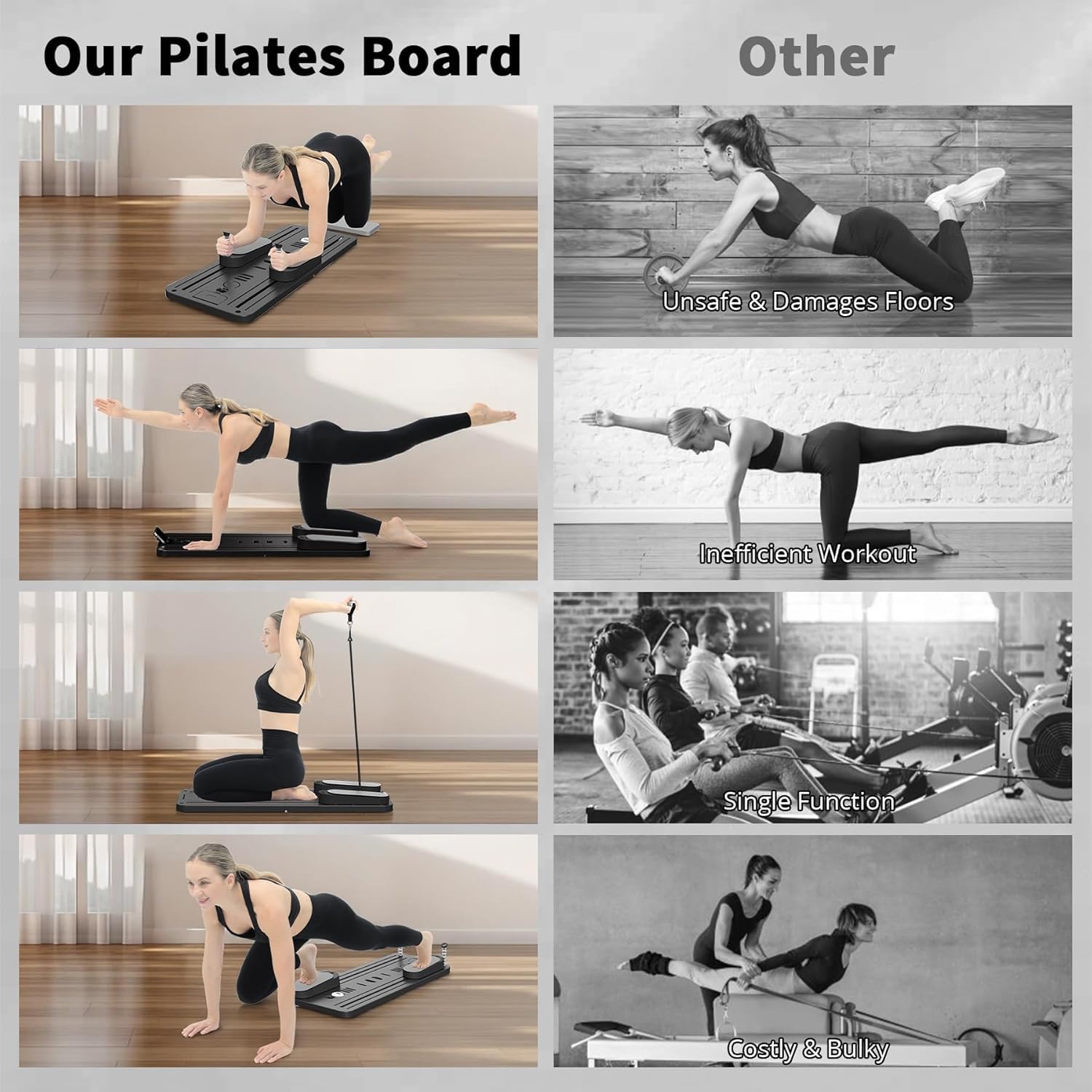 Pilates Board Für Zuhause(inkl. 5er-Set Widerstandsbänder) Faltbares Multifunktionales Reformer Board, Extra Stabile Konstruktion Mit Automatischem Rückprall, für Kern- und Bauchmuskeltraining