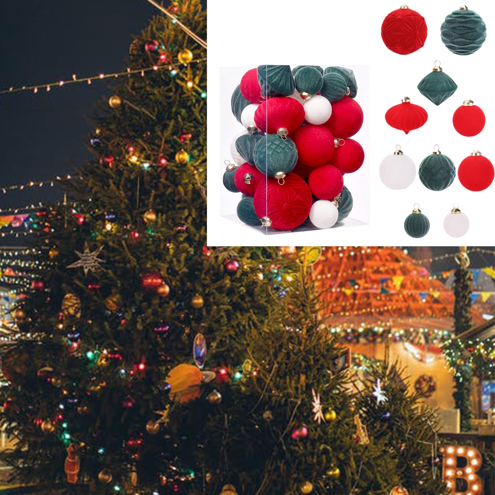 Confezione da 35 lussuose palline di Natale in floccaggio infrangibili per finestre, camini, alberi e vacanze, decorazioni natalizie da appendere