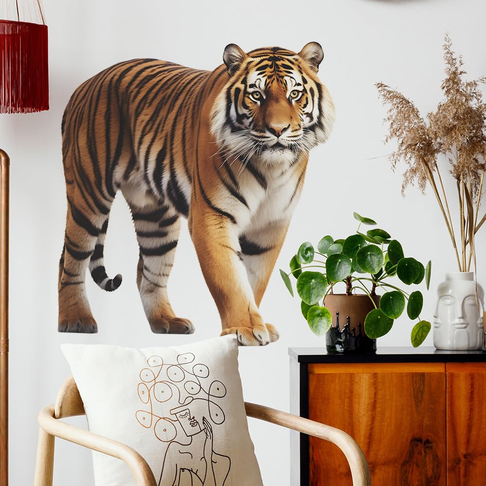 Sticker Mural 3D Tiger King - Décor Personnalisable Pour Mur, Motif Animalier Coloré