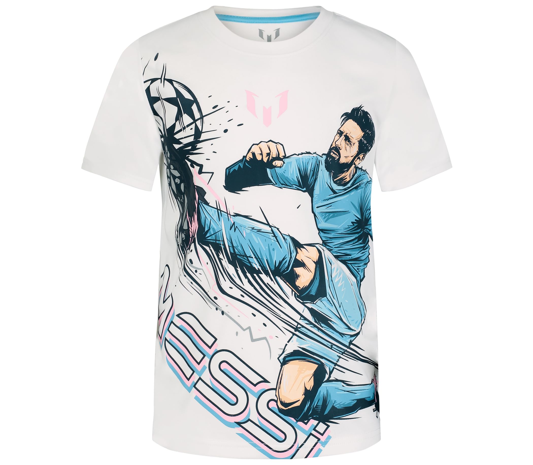 Messi Boys' Lifestyle Short Sleeve Top, Loose-Fit Shirt with Logo, Comfortable, Bright White, M (10/12)