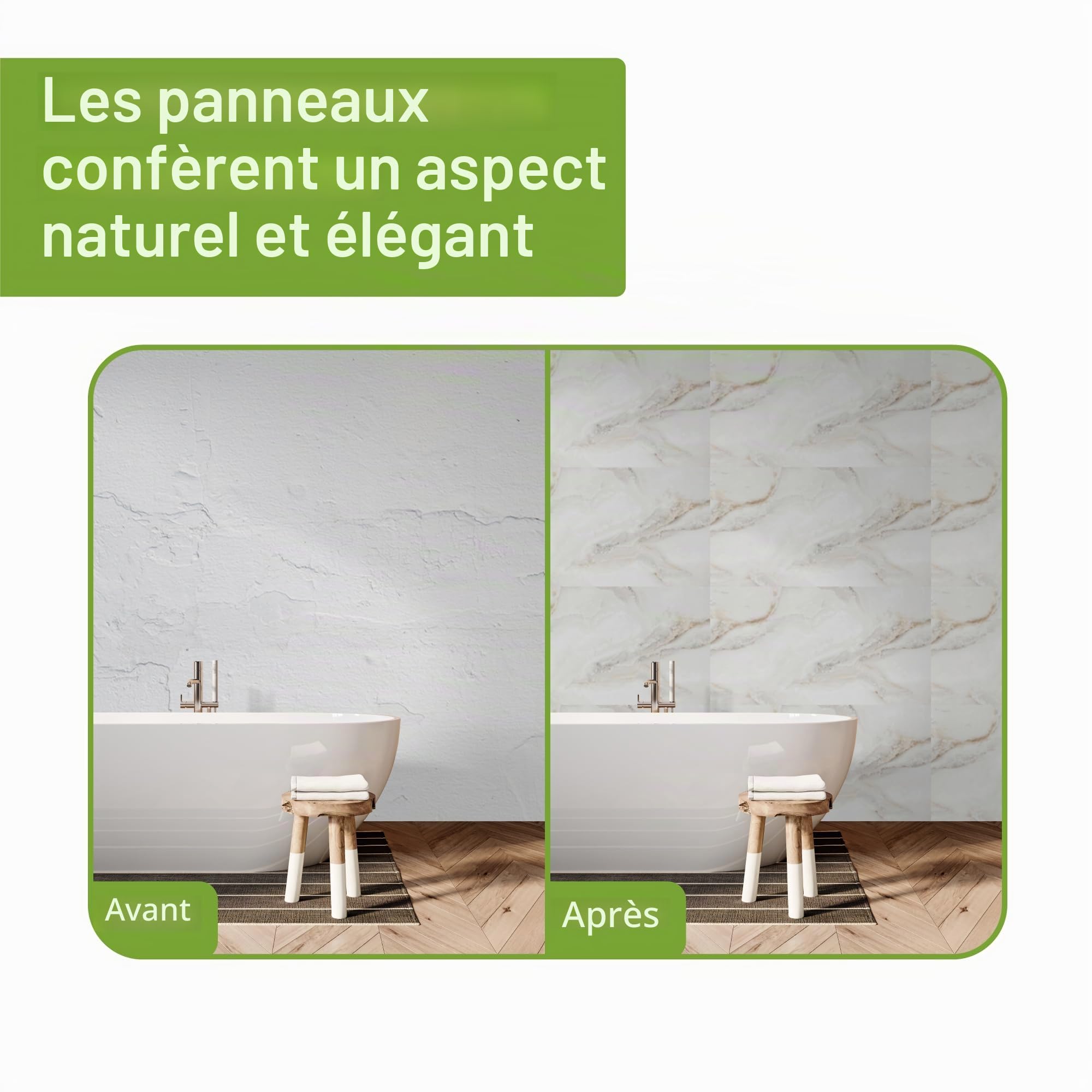 Grace Baltic Lot de 6 panneaux muraux autocollants, élastiques, 1,08 m², en PVC, aspect marbre, décoration murale, épaisseur 2 mm, blanc/marron