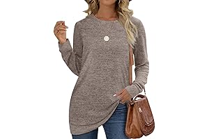Women's Long Sleeve Long Shirts:Crew Neck Plain Fashion Casual Tops