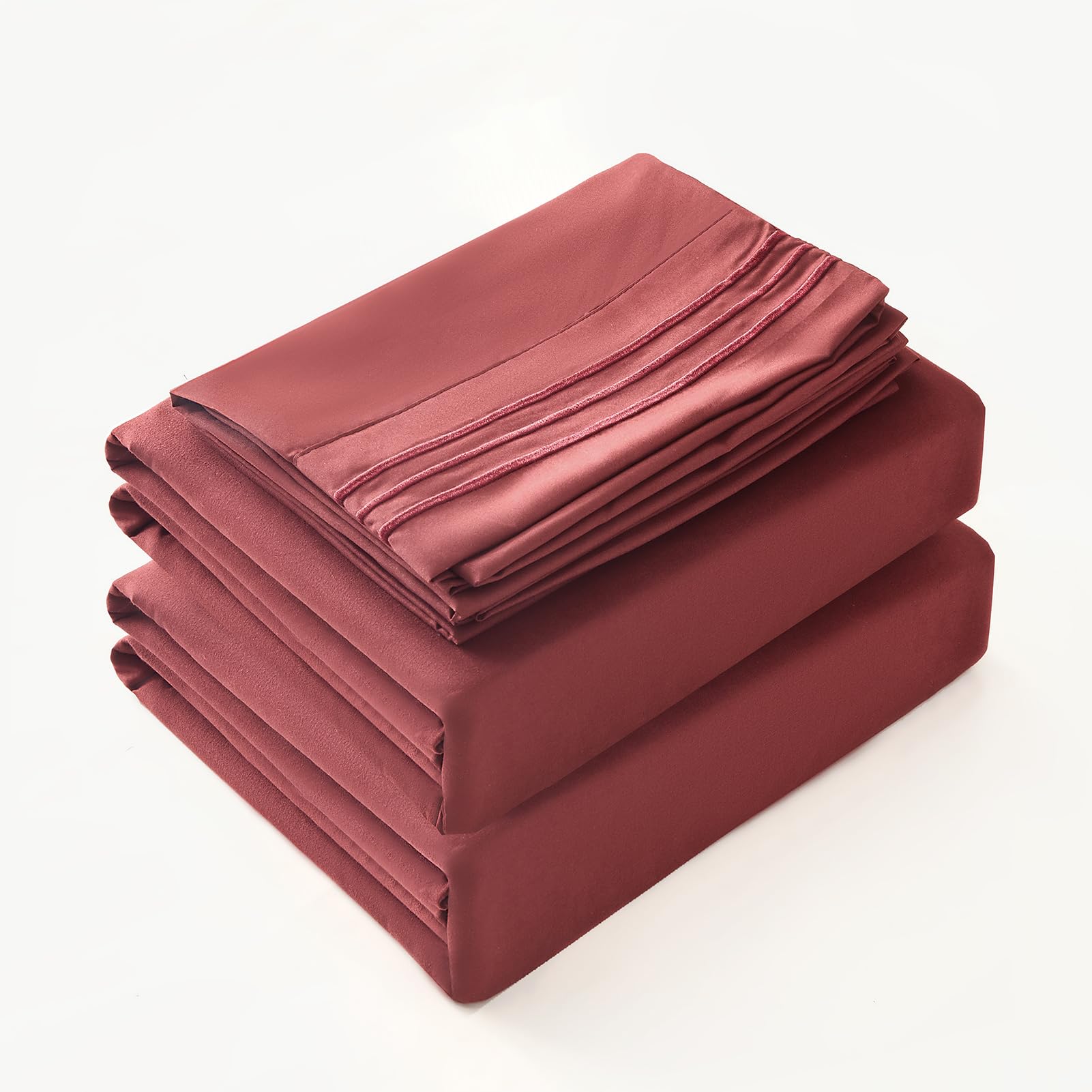 Bed Sheet Set - Brushed Microfiber Bedding - Bedding Sheets & Pillowcases - Deep Pockets - Easy Fit - Breathable & Soft Hotel Sheets - 4 Piece Full Burgundy