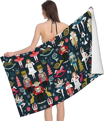 NEZIH Toalla de playa de microfibra con estampado de cascanueces para mujer, 32 x 52 pulgadas, toallas de baño grandes, de secado rápido,