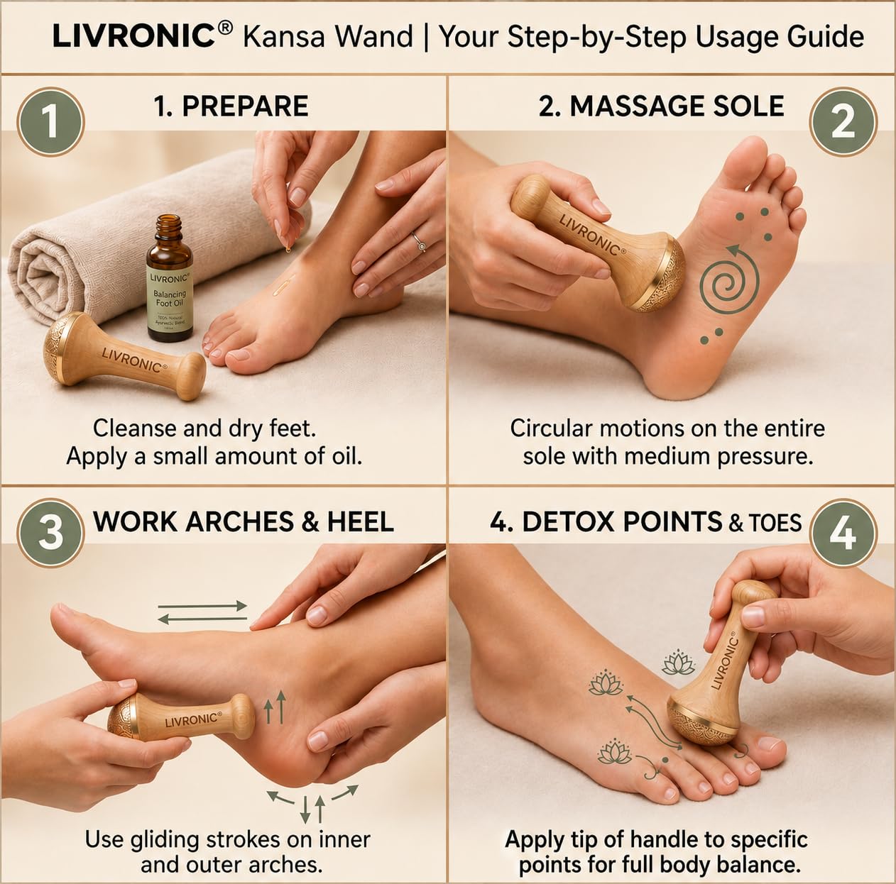 Livronic® Kansa Vati Foot Massager with Teak Wood Handle | Large Ayurvedic Bronze Kansya Vatki (Katori) | Kansa Wand for Foot Massage, Reflexology, Relaxation, Stress Relief & Daily Foot Care | Premium Swakansa Wellness Tool 4