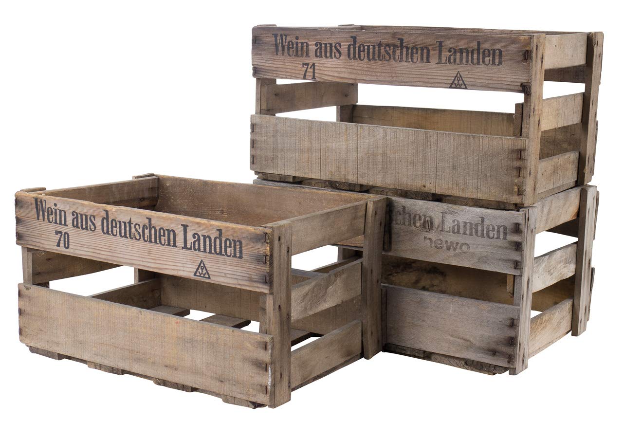Kistenkolli Altes Land 4 Stück Schöne originale Weinkisten mit Aufschrift 46cm x 30,5cm x 24cm Apfelkiste / Obstkiste / Holzkiste