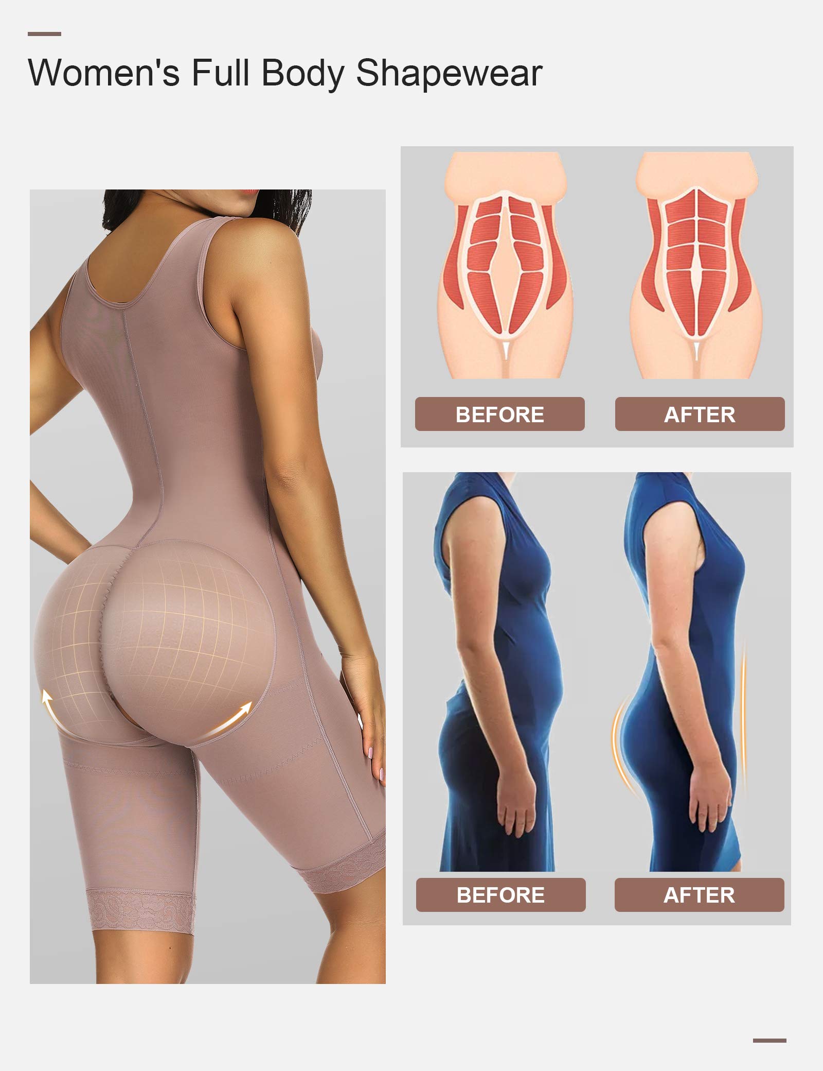FeelinGirl Body Femme Gainant Gaine Amincissante Ventre Plat Combinaison Body Sculptant Gainante Gaine Haute Serre Taille Femme S-6XL