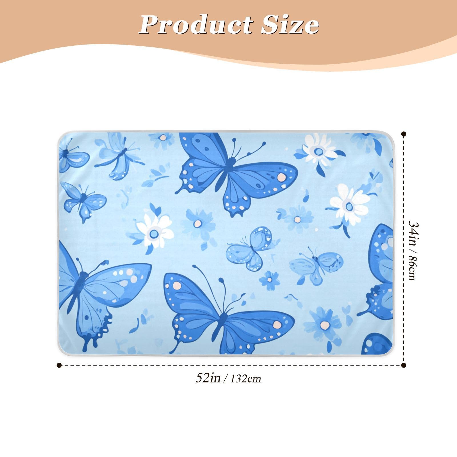 Blue Butterfly Flowers Training Pee Pads for Kids Soft Absorbent Pads for Bed Leakproof Quick Drying Toddler Bedding Products for Toddler Kids , 52