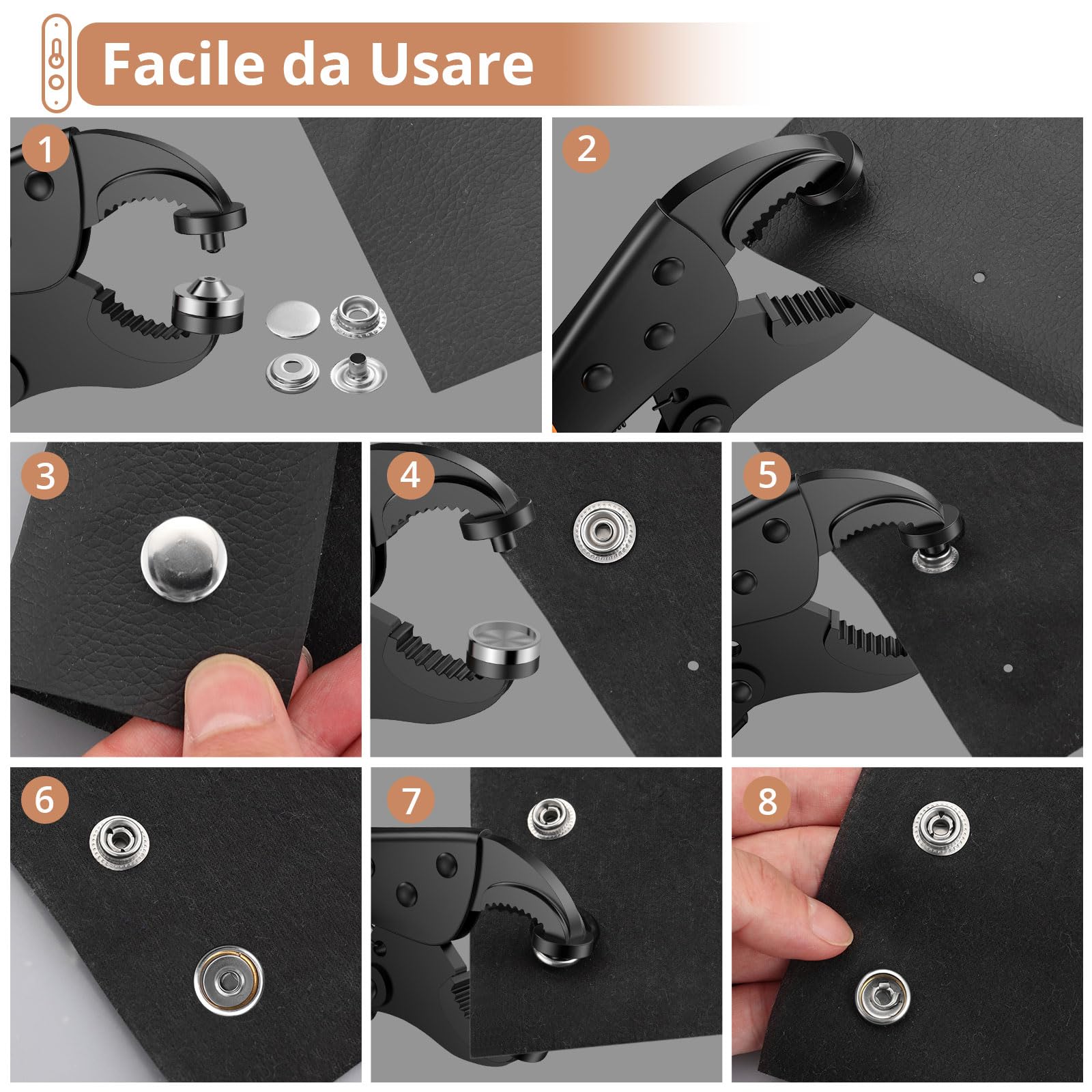 Kamtop Pinze per Bottoni a Pressione Set con 30 PZ Bottoni Automatici a Pressione in Metallo Senza Cucito Pressione con Pinze per Fai da Te Abiti Borse Jeans Vestiti Ecc